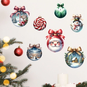 Christmas ball wall stickers featuring Santa and Snowman for festive home wall decor