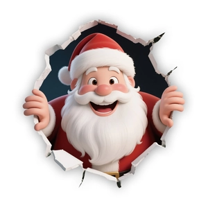 3D Santa Claus wall sticker with a creative hole-in-the-wall design for Christmas decor