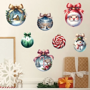 7-piece set of Christmas self-adhesive wall stickers with Santa and North Pole patterns