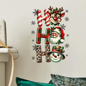 Adesivi murali natalizi con Babbo Natale, renna e pupazzo di neve su design a lettera H