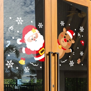 Adesivi natalizi elettrostatici con Babbo Natale e alce per decorazione di vetri