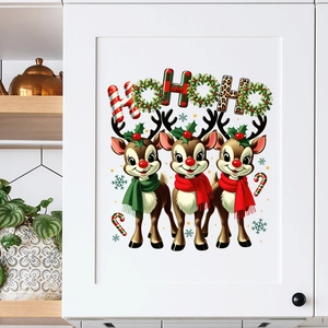 Christmas Cartoon Reindeer Snowflake Wall Stickers Waterproof PVC Self Adhesive Removable Decals For Home Festive Decor