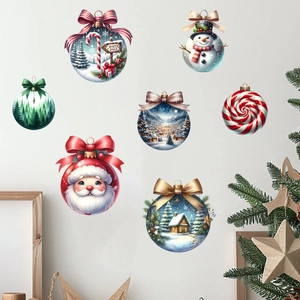 Detail showing 7 festive Christmas wall stickers with Santa and snowman illustrations