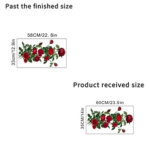 Self-adhesive red peony flower wall sticker with green leaves for home decoration