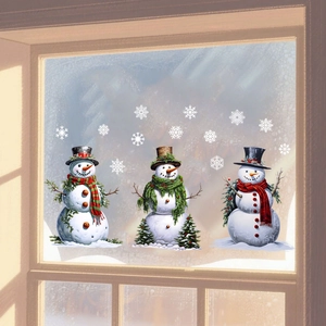 Double-sided Christmas snowman and snowflake window clings for holiday glass decoration