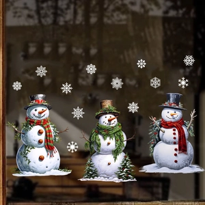 Christmas snowman and snowflake static window clings for festive holiday glass decoration