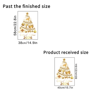 Golden Christmas tree wall decal with stars and gifts for festive 2026 window decoration