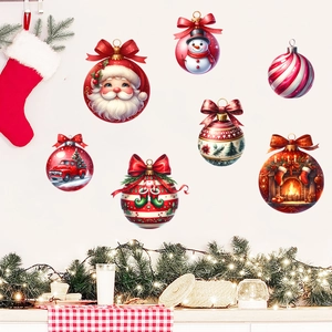 Christmas Ball Santa Claus Wall Stickers Removable PVC Waterproof Window Cling For Living Room Bedroom Holiday Party Decoration