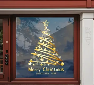 Sticker de Noël doré en spirale pour fenêtre avec étoiles et lettrage festif