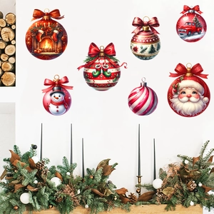 Christmas wall stickers with 7 festive ball designs including Santa and red pickup truck