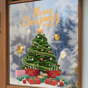 2026 Christmas tree and gift box window static stickers for holiday decoration