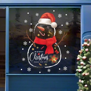 Weihnachts-Schneemann-Fensteraufkleber mit Schneeflocken und Frohe Weihnachten Schriftzug