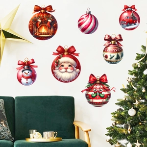 Festive Christmas ball wall decals with Santa, snowman, and truck motifs on a white wall