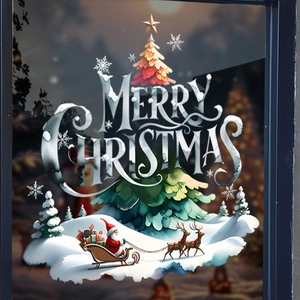Merry Christmas Window Static Stickers PVC Removable Snow Scene Santa Claus Reindeer Christmas Tree Decals For Home Shop Decor