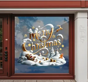 3D Merry Christmas window sticker with Santa, snowman and gingerbread man on glass