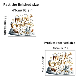 Golden 3D Merry Christmas window static stickers featuring snowman and reindeer design