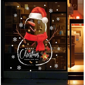 Weihnachten Schneemann Schneeflocke Statischer Fensteraufkleber PVC Wasserdicht Abnehmbar Aufkleber Für Glastür Schaufenster Hausdeko