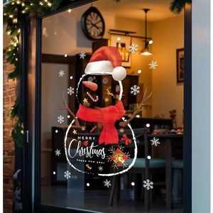 Statische Weihnachtsaufkleber mit Schneemann und Schneeflocken für festliche Fensterdeko