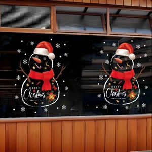 Weihnachtsfensteraufkleber mit Schneemännern und Merry Christmas Text auf Glas