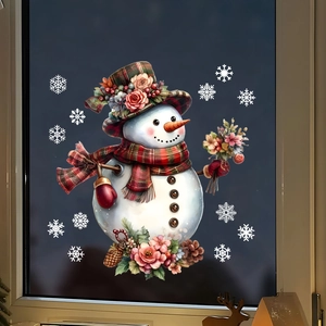 Winter snowman and snowflake static window stickers for glass decoration in home settings