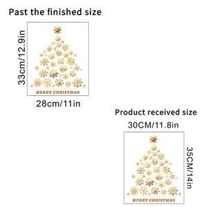 Size specifications for gold snowflake Christmas tree static window decals
