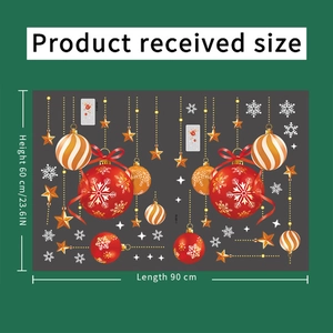 Detailed sheet of Christmas static window stickers with red ornaments and gold stars