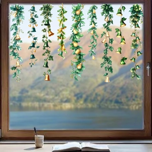 Christmas Hanging Bell Vine Static Window Stickers PVC Waterproof Removable Glass Door Decoration For Xmas Holiday Home Shop