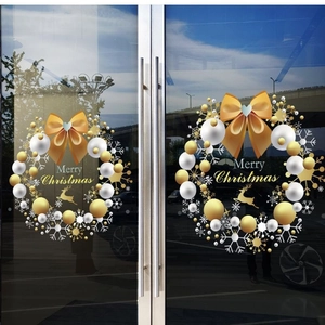 Christmas window decals set featuring gold bows, deer silhouettes, and Merry Christmas text