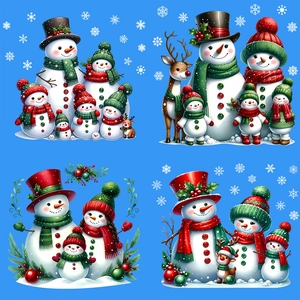 Christmas snowman family window stickers with reindeer and snowflakes for holiday decoration