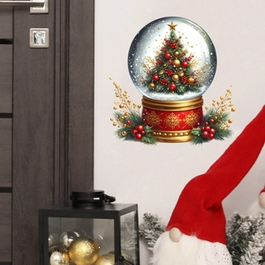 Self-adhesive Christmas tree snow globe wall decal for festive home living room decoration