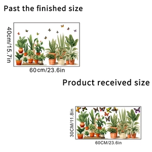 Static cling stickers with potted green plants and butterflies in two size layouts