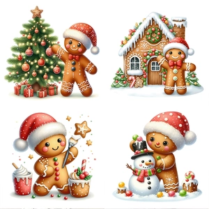 Détails d'autocollants de bonhomme de pain d'épices avec sapin de Noël et bonhomme de neige