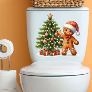 Détails d'autocollants de Noël avec sapin et bonhomme de pain d'épices sur un réservoir