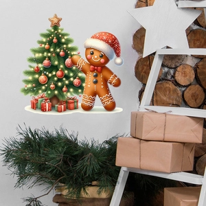 Détails des stickers muraux de Noël avec bonhomme de pain d'épices, sapin et boîtes cadeaux