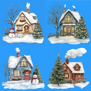 Christmas tree and snowman snow house electrostatic stickers for window glass decoration
