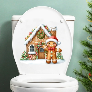 Détail d'autocollants festifs maison en pain d'épices et bonhomme de neige sur couvercle