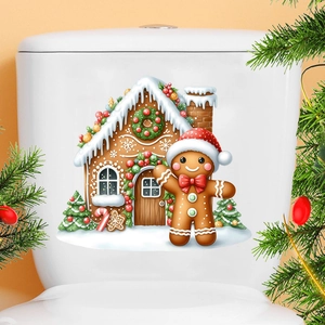 Autocollant festif bonhomme en pain d'épice et maison de neige pour décor de toilettes