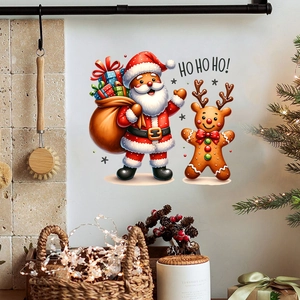 Christmas Santa and Gingerbread Man wall sticker for festive home interior decoration