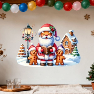 Christmas wall stickers featuring Santa, gingerbread man, and street lamp home decor