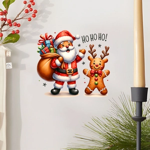 Cartoon Santa Claus and gingerbread reindeer wall stickers for Christmas home decoration