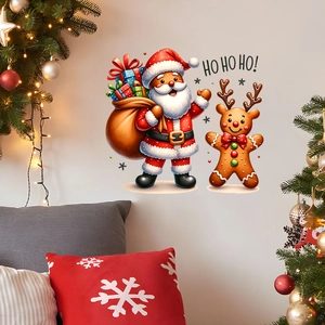 Christmas wall stickers featuring Santa Claus and gingerbread man for festive home decor