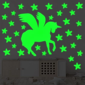 Glow In The Dark Wall Stickers Unicorn Stars Pegasus Night Light Self Adhesive PVC Vinyl Decals For Kids Room Nursery Home Decor