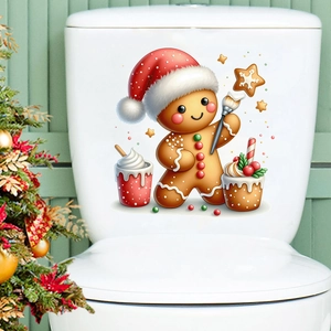 Détail de l'autocollant de Noël bonhomme de pain d'épices sur réservoir WC