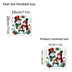Detailed size comparison of Christmas snowman static stickers in 30x30cm and 28x28cm formats