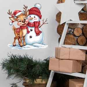 Christmas wall stickers featuring cute reindeer and snowman for holiday home decoration