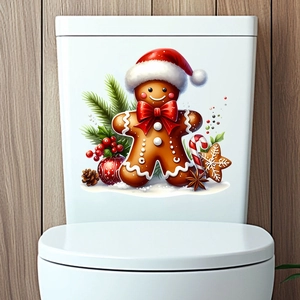 Christmas gingerbread man wall sticker with festive berries and candy cane on white surface