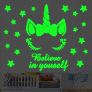 Leuchtende Einhorn Wandaufkleber Im Dunkeln Leuchtende Sterne Aufkleber Schmetterlingsbogen Believe In Yourself Wandtattoo