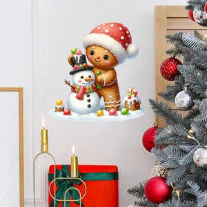 Stickers muraux festifs de bonhomme en pain d'épices et bonhomme de neige pour Noël