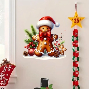Christmas gingerbread man and snowman self-adhesive wall stickers for holiday home decor