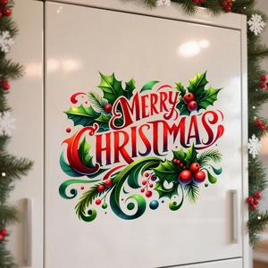 Merry Christmas Wall Sticker PVC Waterproof Festive Decal With Holly Berry For Living Room Bedroom Window Home Decor